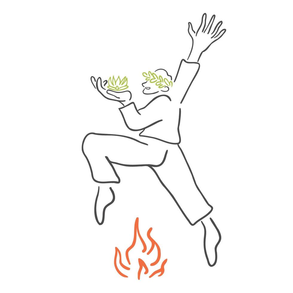 simple jumping character in sketch style vector