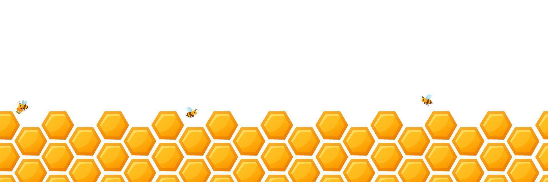 Honeycomb border with bees and blank copy space for text vector