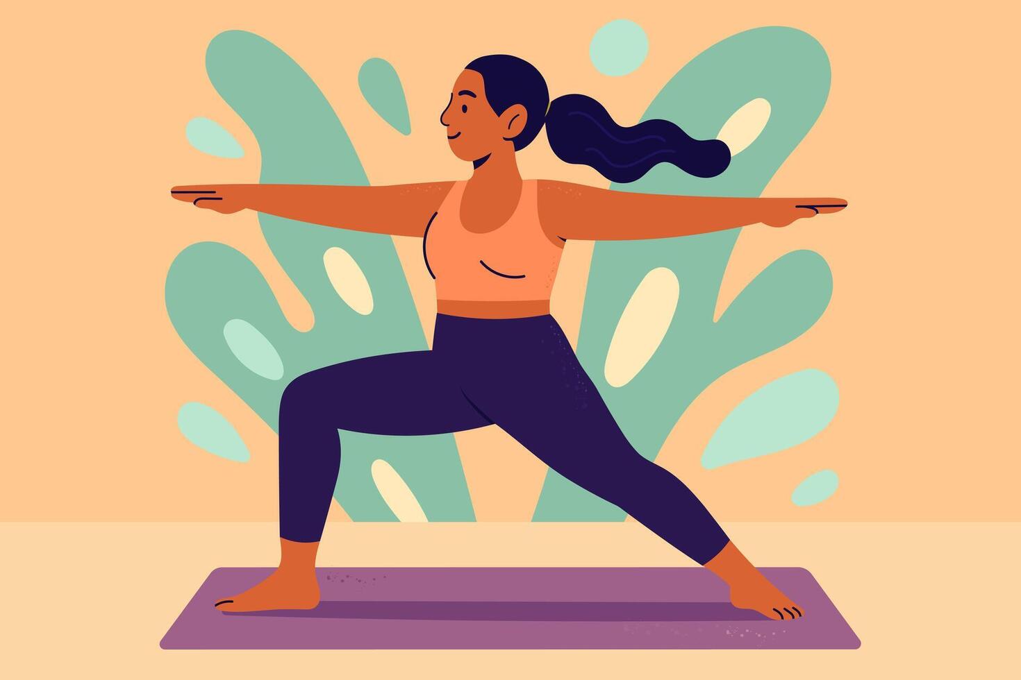 Woman in yoga warrior pose vector