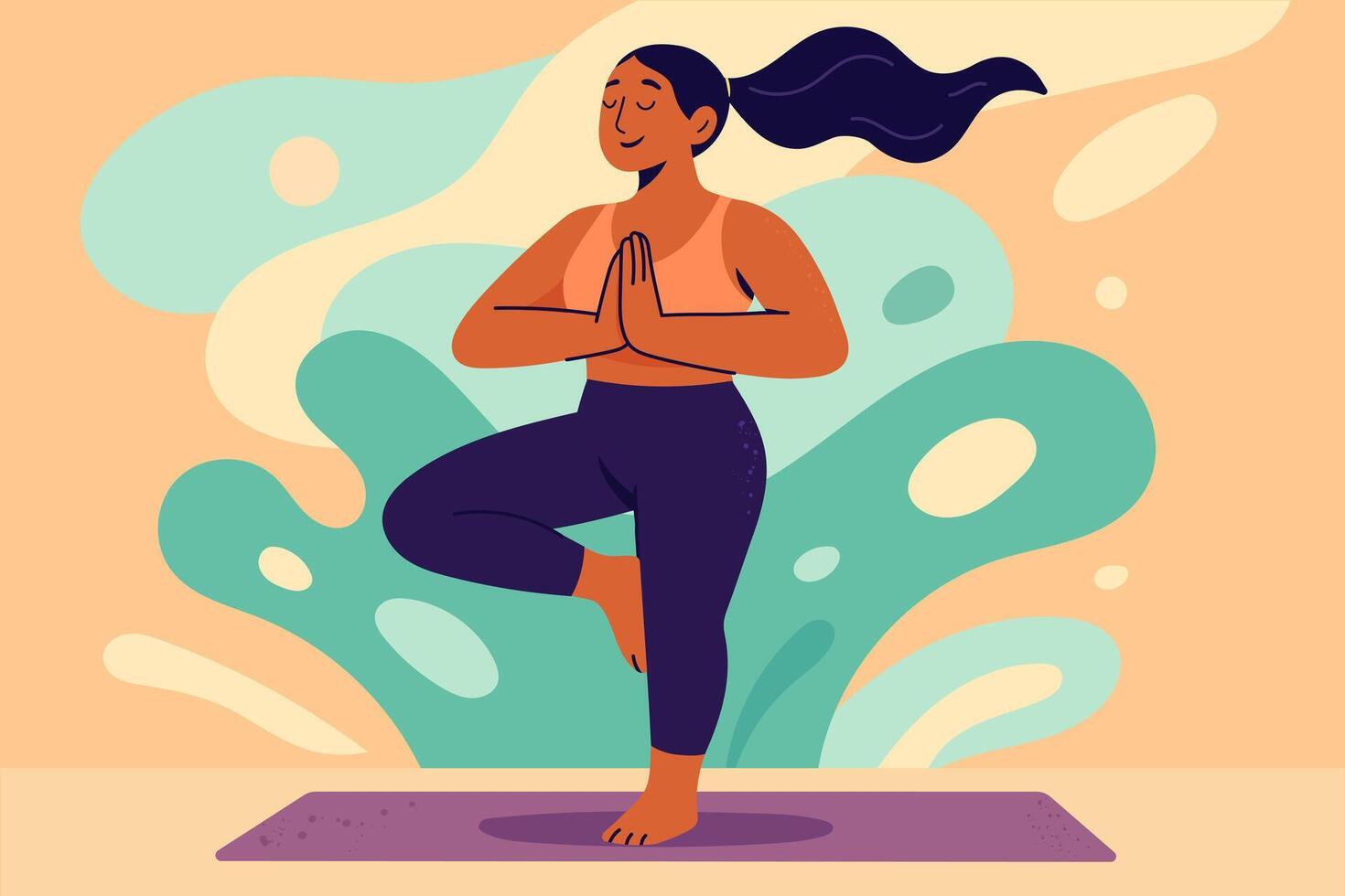 Woman doing yoga on mat vector