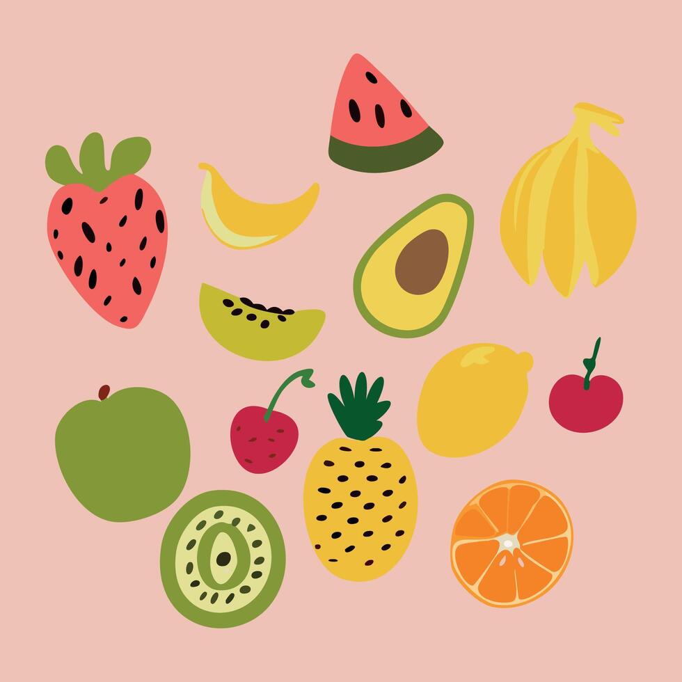Funky fruit collection art. vector