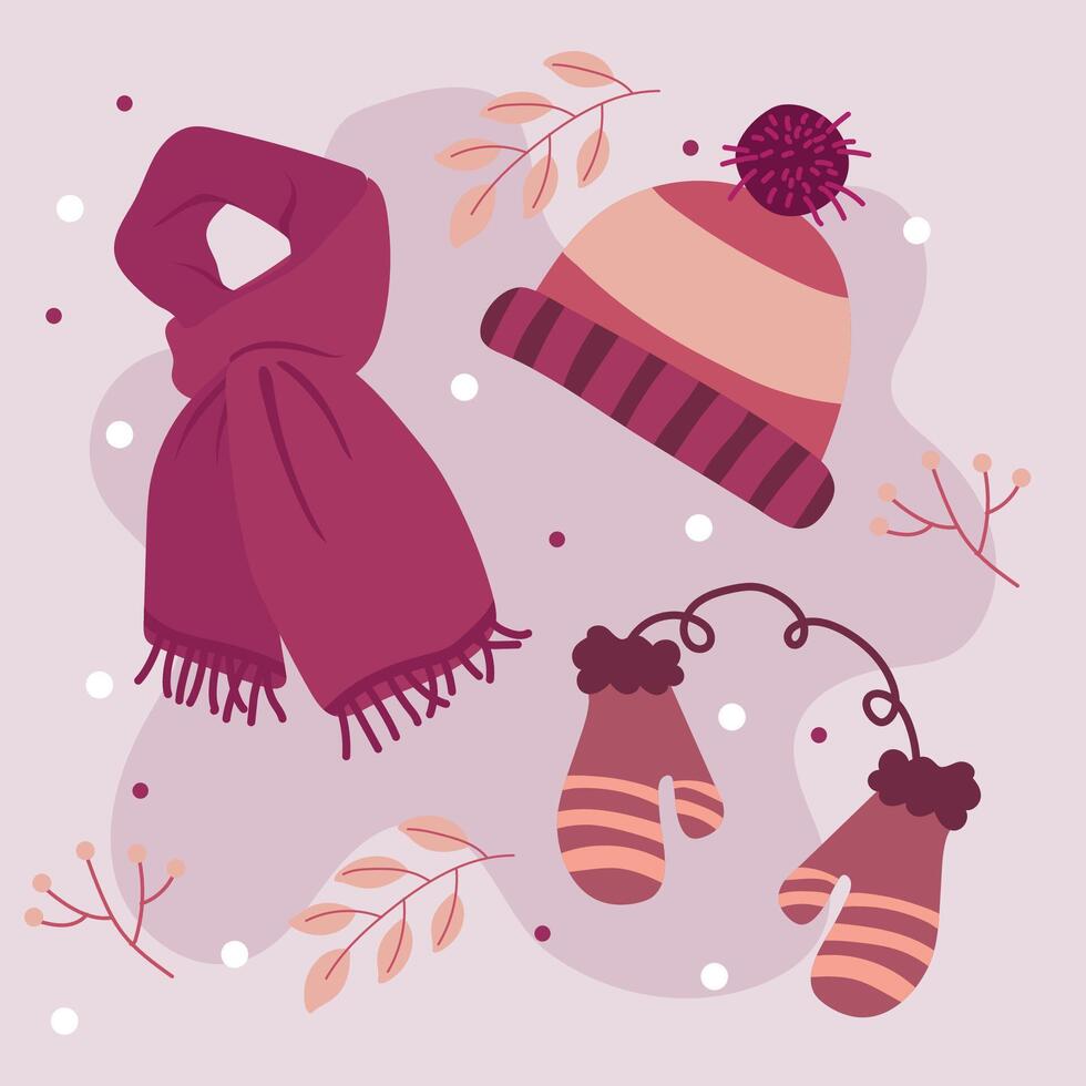 Winter clothes and pink hat. vector