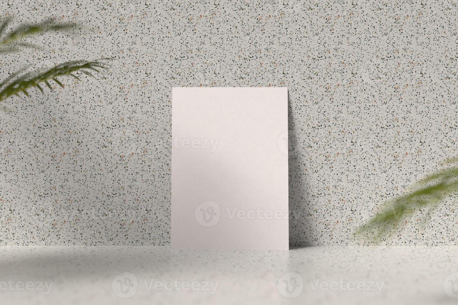 Blank Paper Mockup on Terrazzo Background with Plant Shadows photo