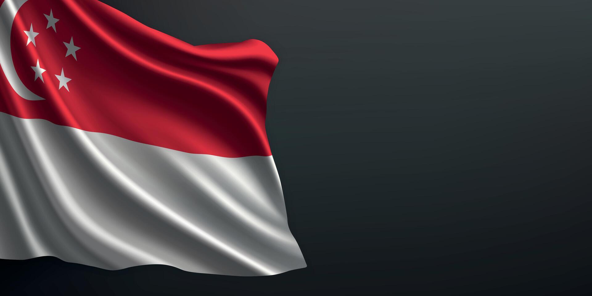 Singapore national flag waving on dark background vector
