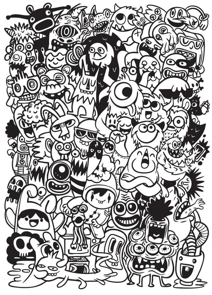 Colorful collection of cartoon monsters and creatures, showcasing playful expressions and unique vector