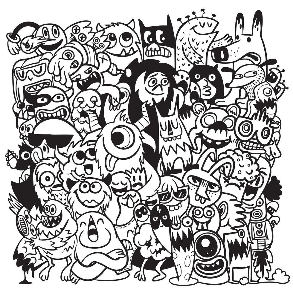 Colorful collection of cartoon monsters and characters, showcasing playful and whimsical designs vector