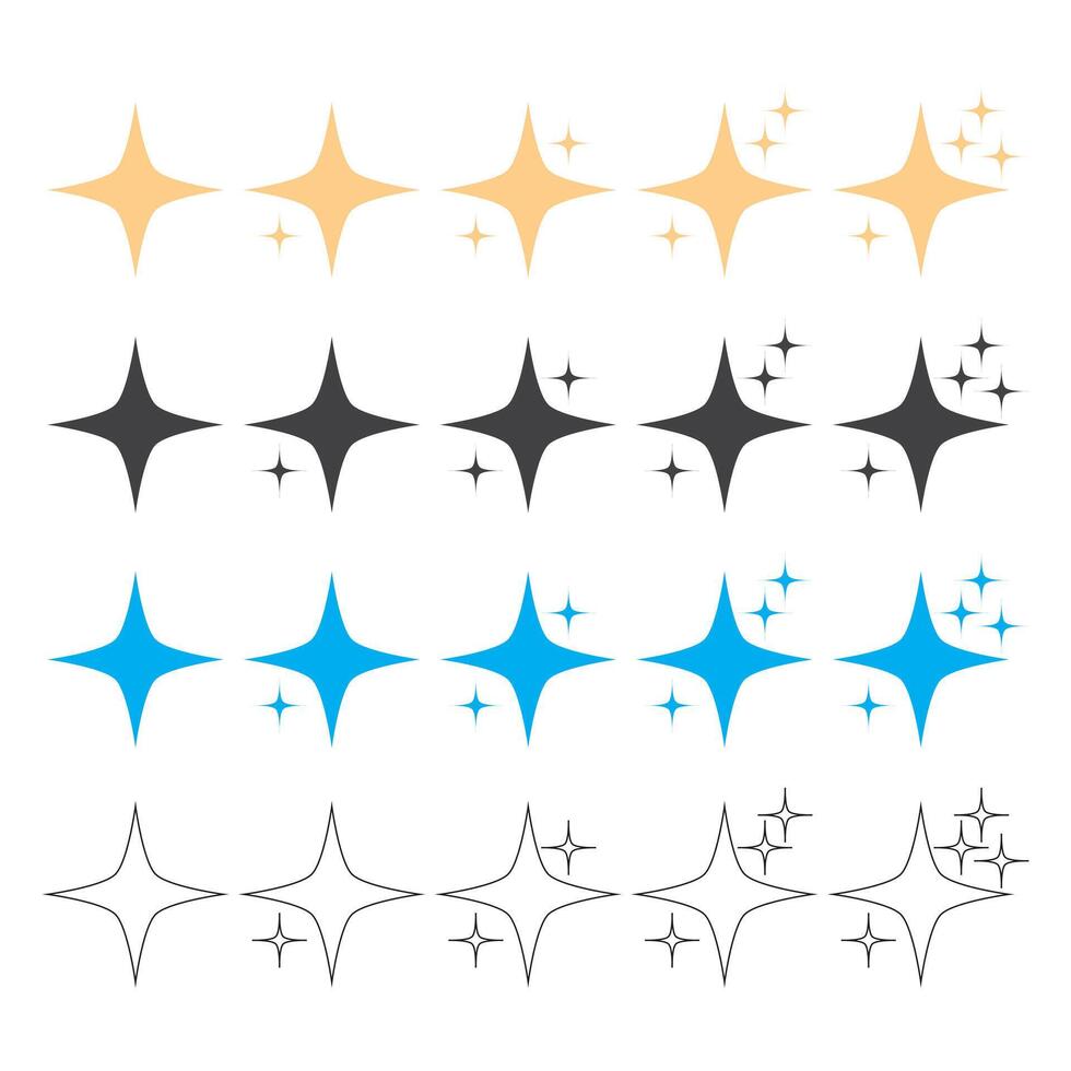 Star Sparkle Set Outline Flat And Half Shadow vector