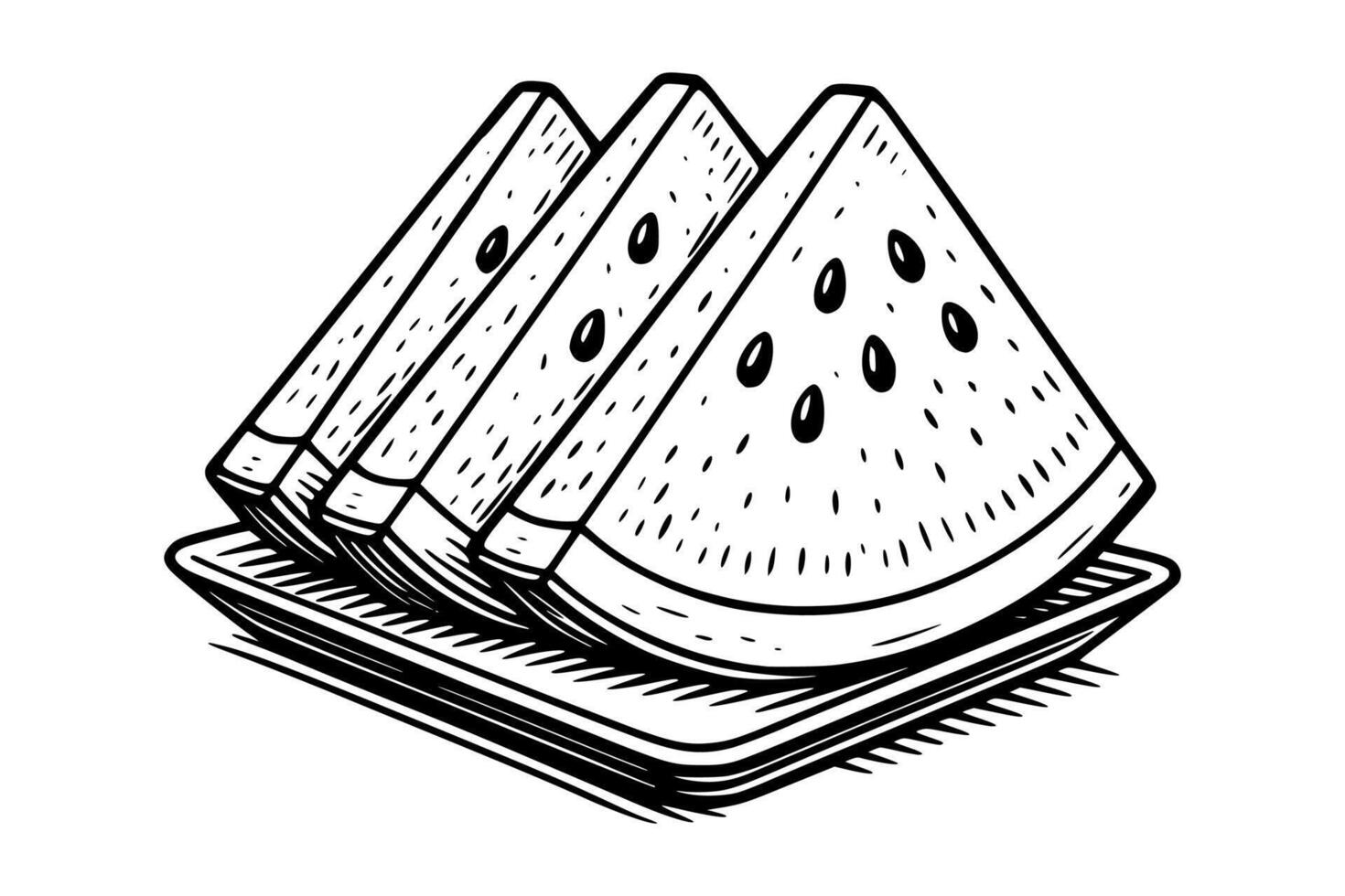 watermelon wedge in line art. Perfect for summer-themed products, fruit markets, juice bars, or organic branding. Refreshing look with a playful touch. vector