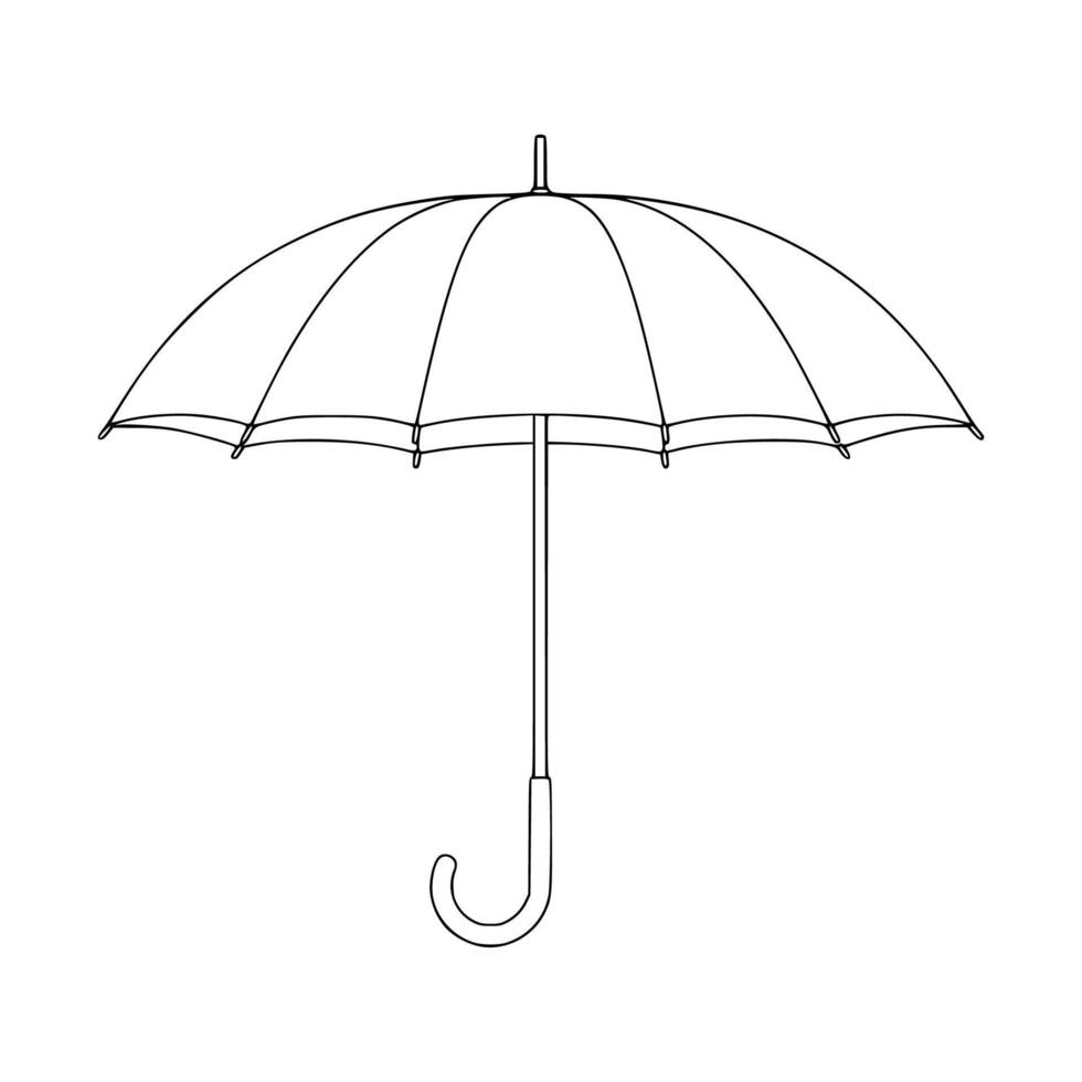 Minimalist black and white sketch of a traditional umbrella. Great for rain-related themes, travel illustrations, weather icons, fashion visuals, or promotional content. vector