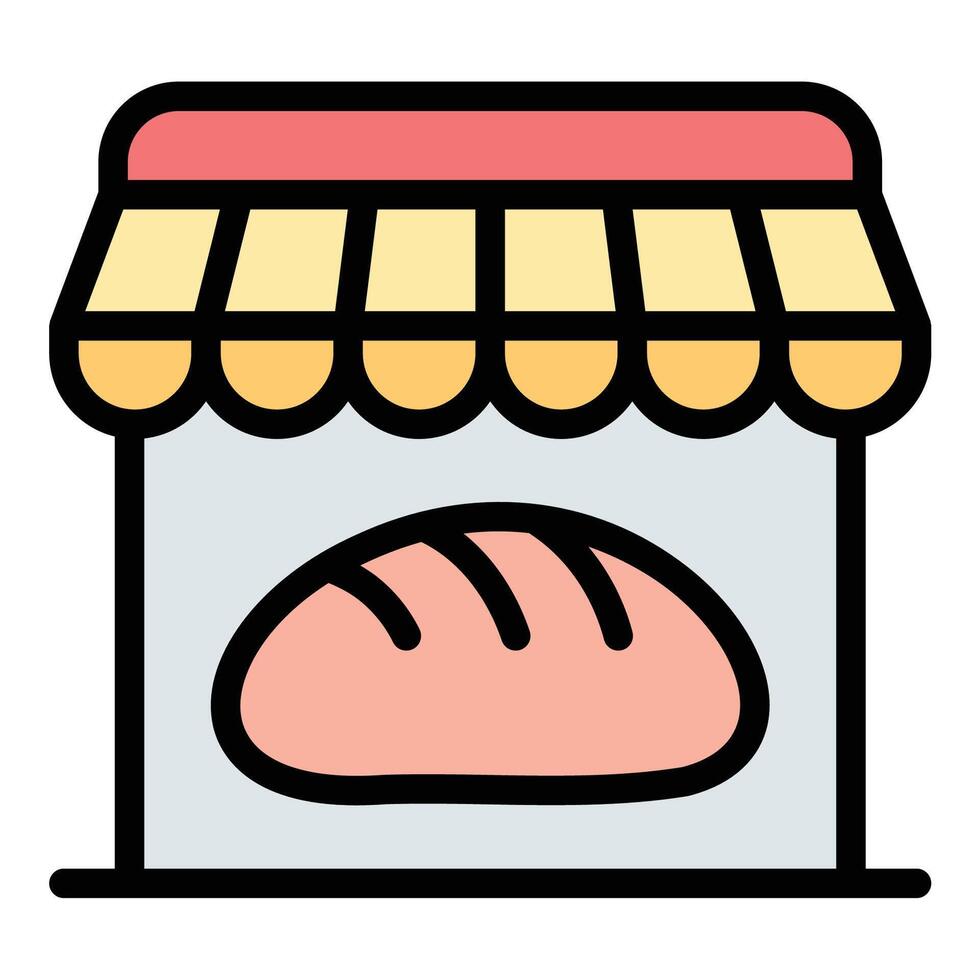 Bakery icon flat line style illustration representing a place for baking and selling bread and pastries, suitable for culinary, food business, and cafe-related projects vector