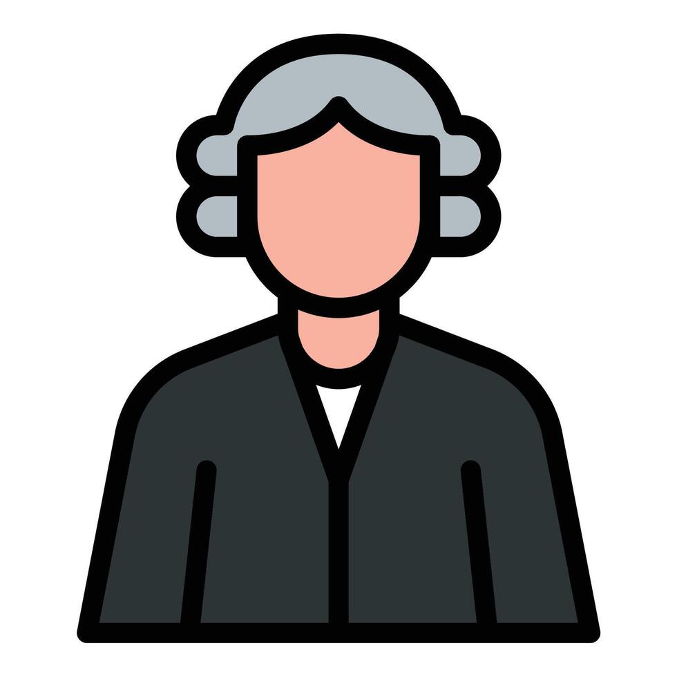 Judge icon flat line style illustration representing legal authority and courtroom proceedings, suitable for justice, law, and government-related projects vector