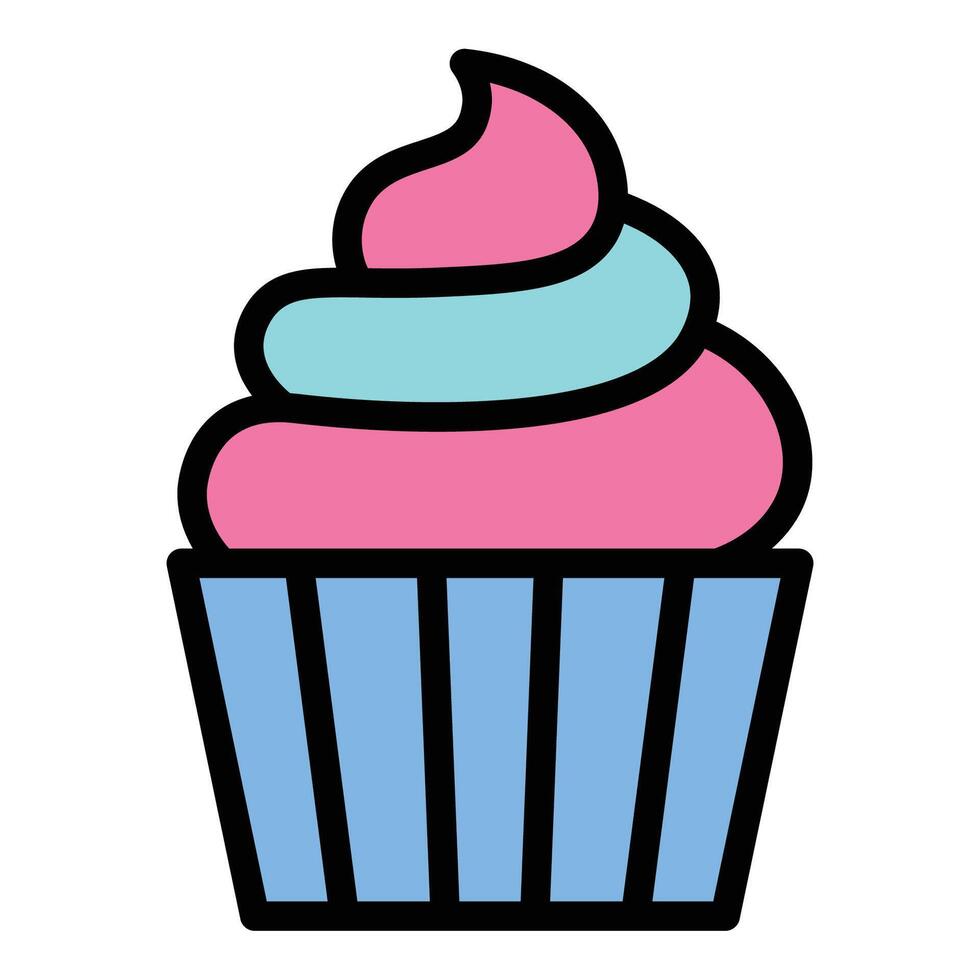 Cupcake icon flat line style illustration representing individual sweet treats and baked desserts, suitable for bakery, celebration, and food-related projects vector
