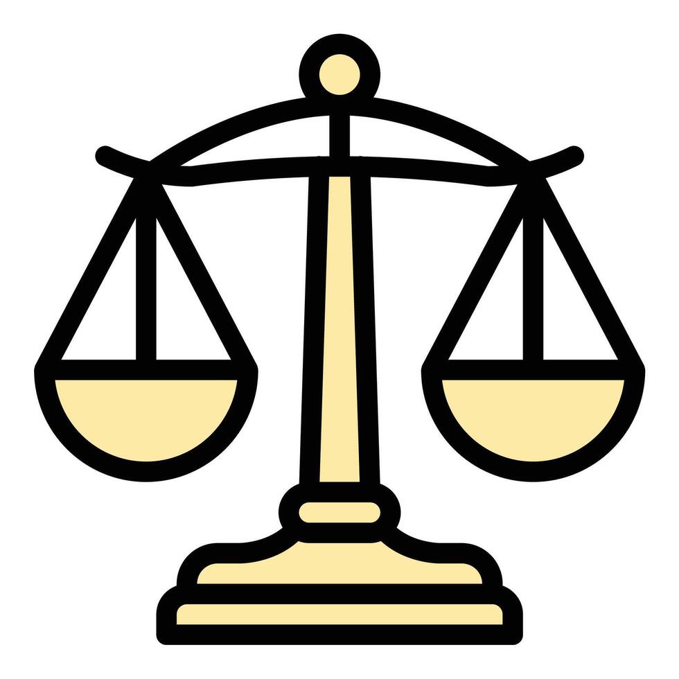 Justice scale icon flat line style illustration representing fairness, equality, and legal judgment, suitable for law, justice, and legal service-related projects vector