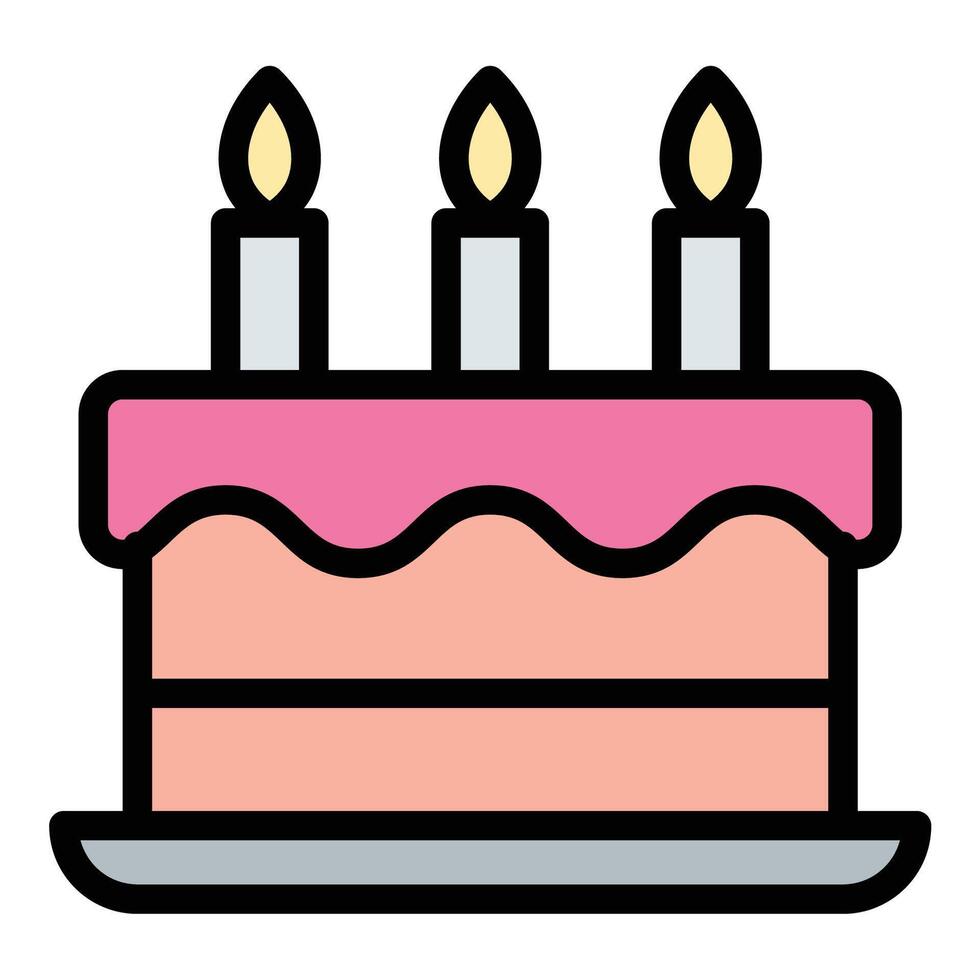 Birthday cake icon flat line style illustration representing celebration and special occasions, suitable for party planning, events, and bakery-related projects vector