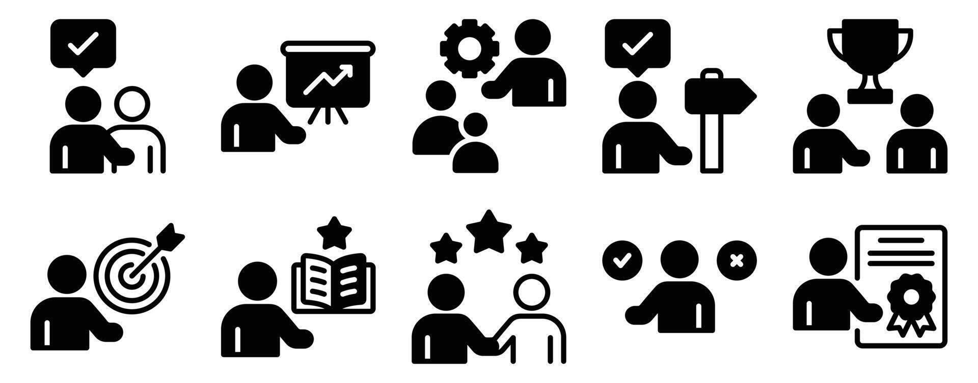 Mentoring Icon Set Solid Style Collection representing guidance support and skill development suitable for education leadership training and personal growth programs vector