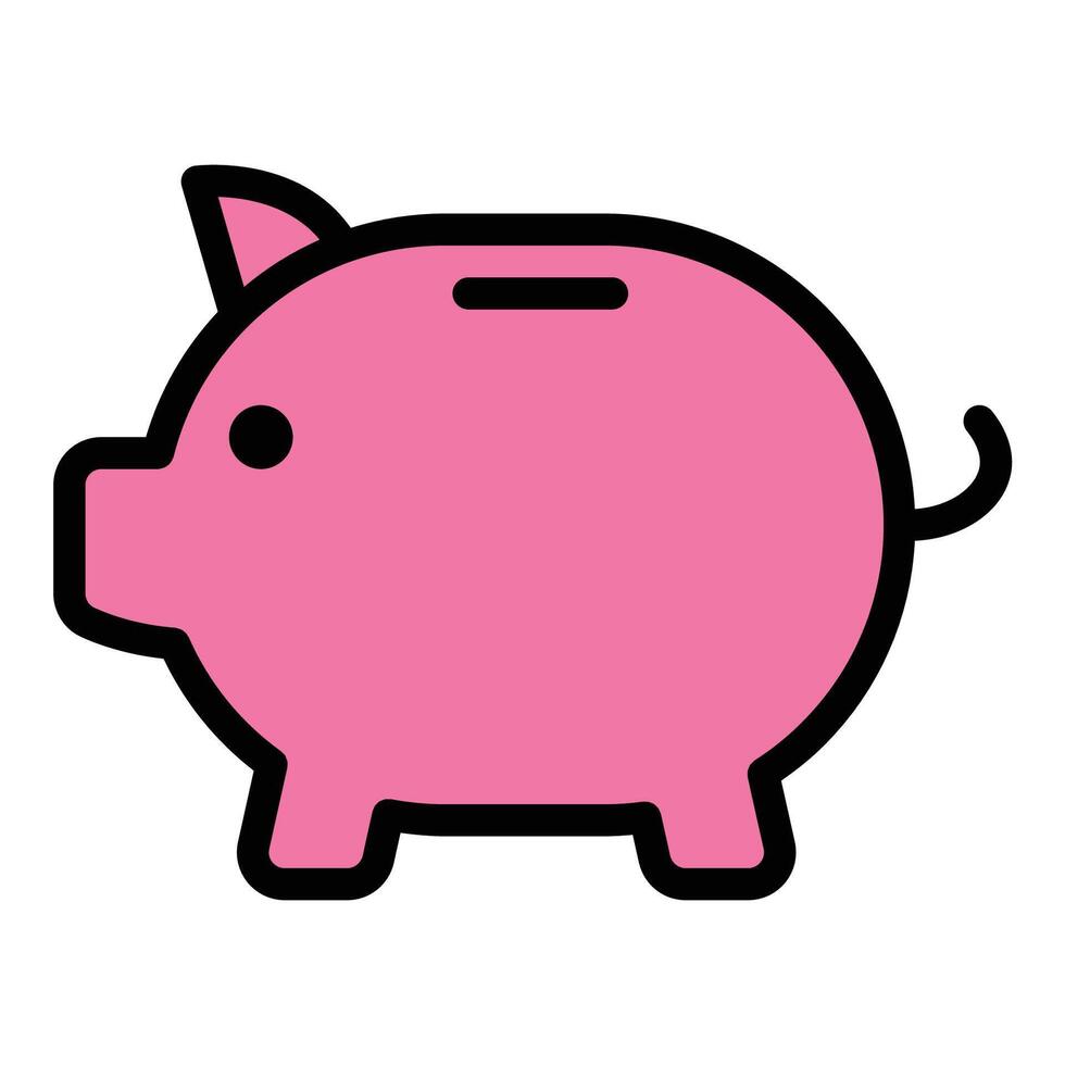Piggy bank icon flat line style illustration representing saving money and financial planning, suitable for banking, personal finance, and investment-related projects vector