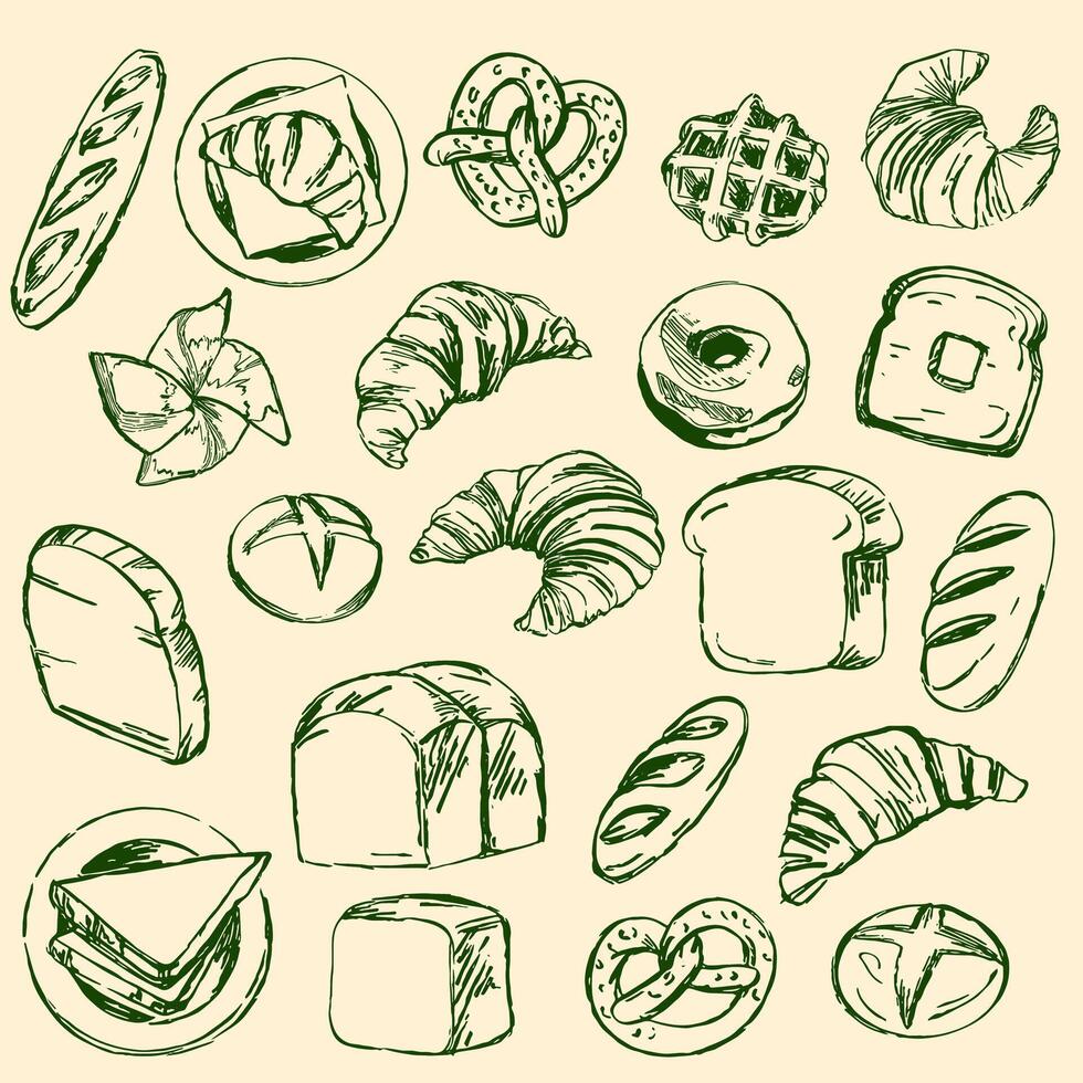 Hand Drawn Bakery Doodle Illustration Set vector