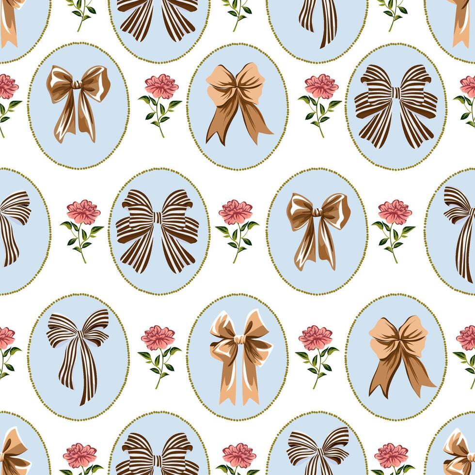 Elegant pattern of bows and flowers vector
