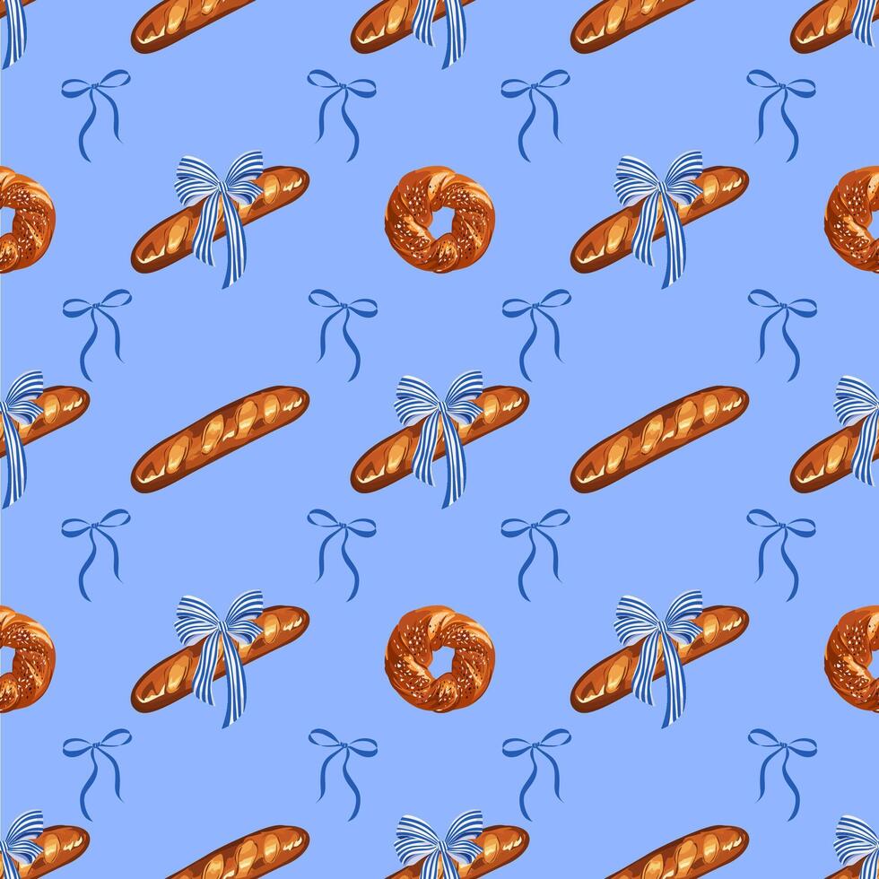 Breads and bows seamless pattern vector