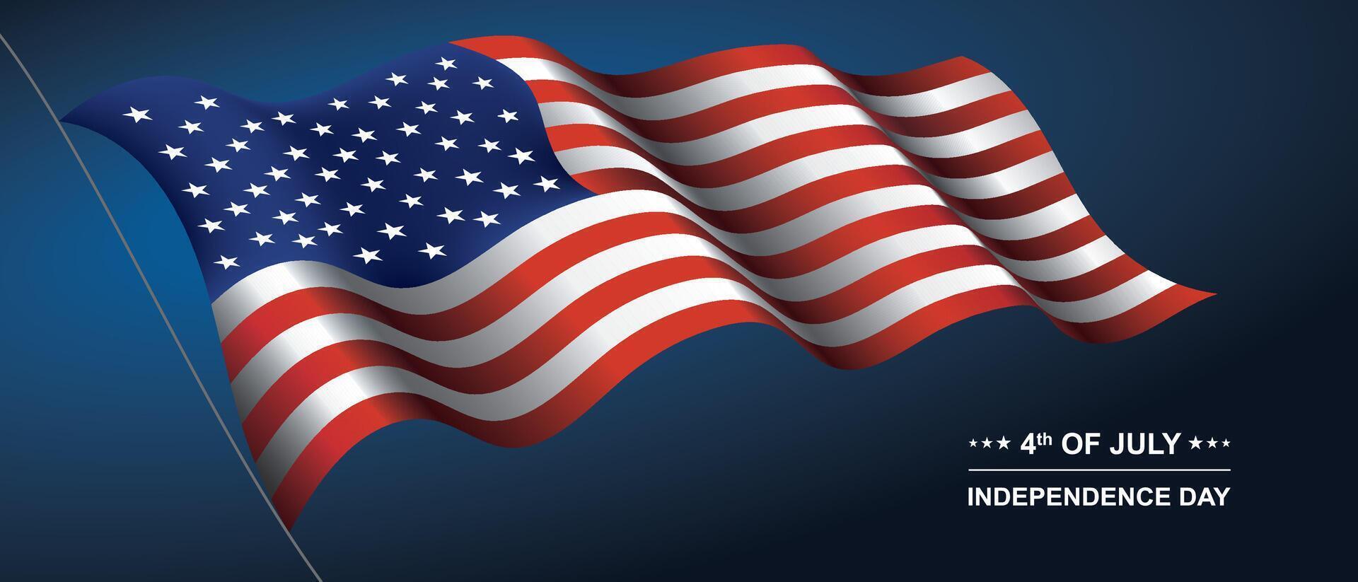 American flag waving in the wind on a background. Banner for Independence Day 4th of July, Memorial, Veterans Day, freedom and democracy celebration. vector
