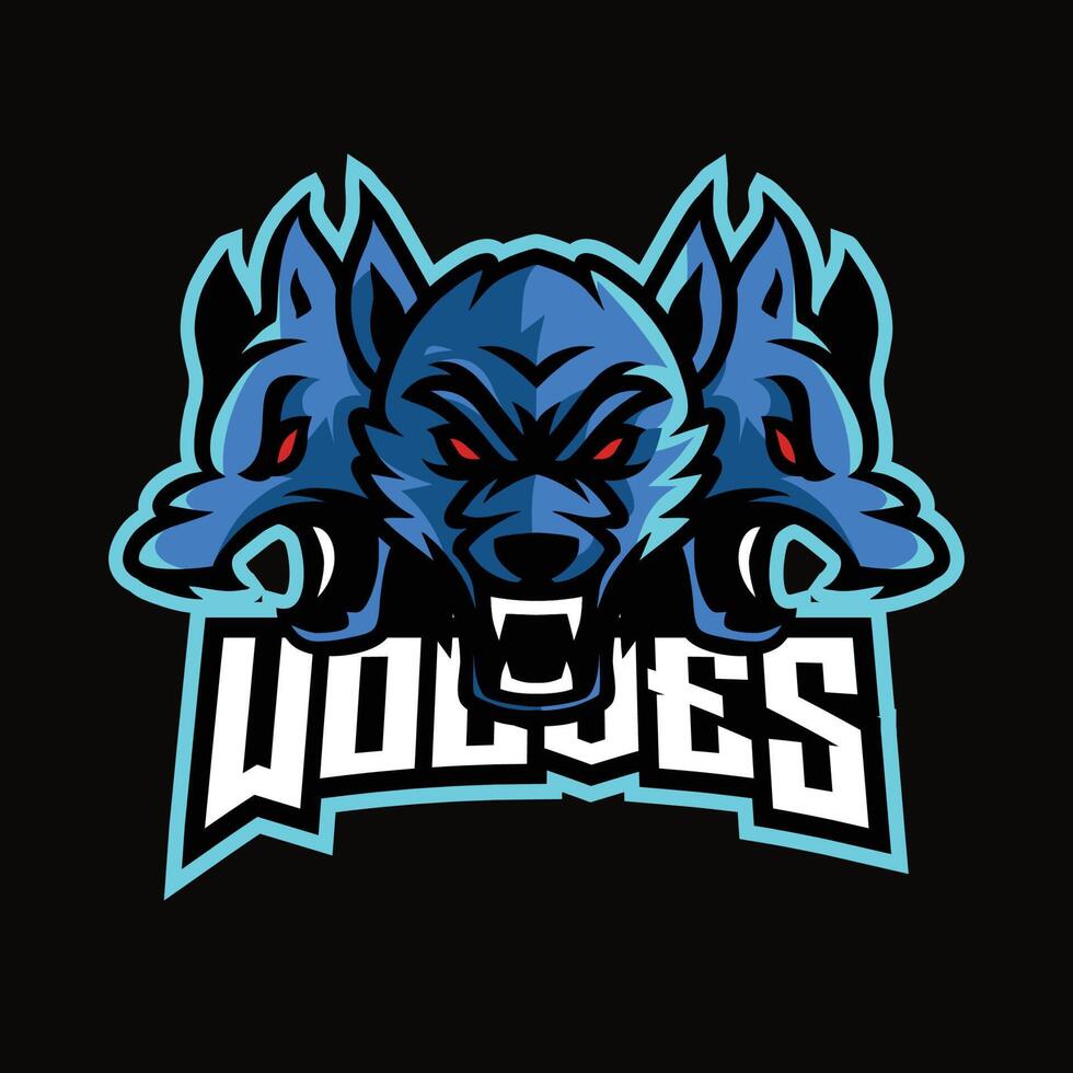 Three fierce wolf heads logo vector