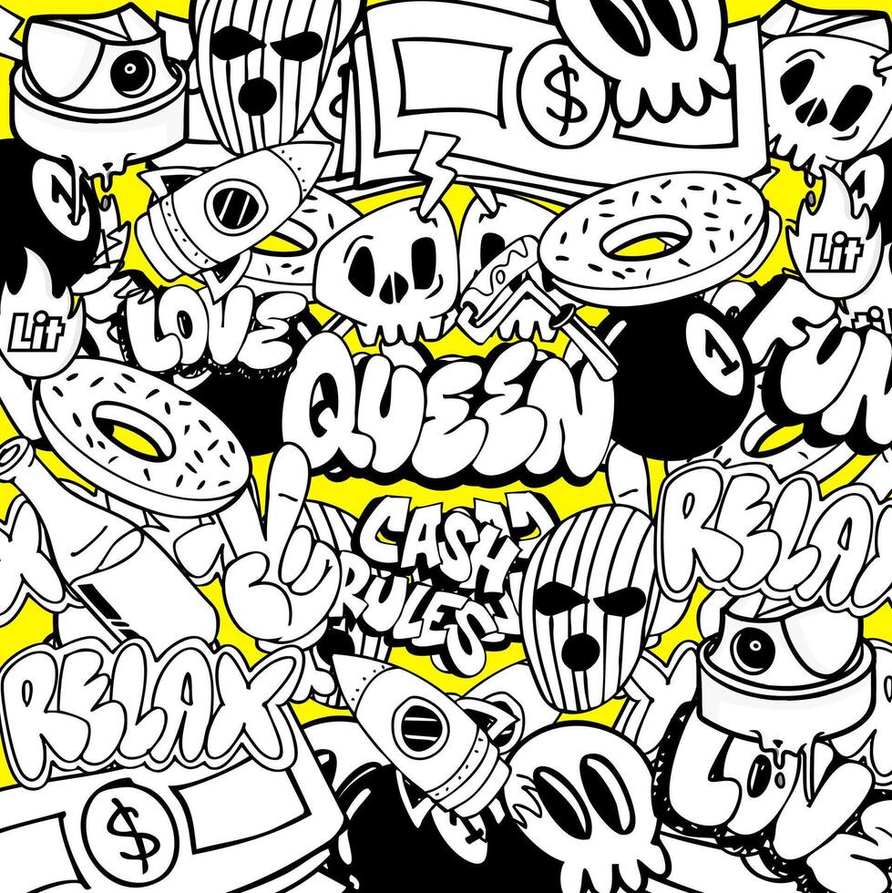 Doodle graffiti background illustration. Hand drawing of graffiti doodle elements vector