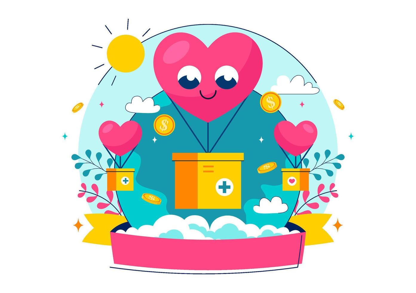 Heart balloons and gift box illustration vector