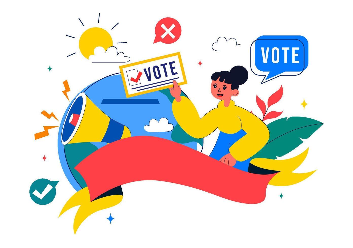 Woman promoting voting with symbols vector