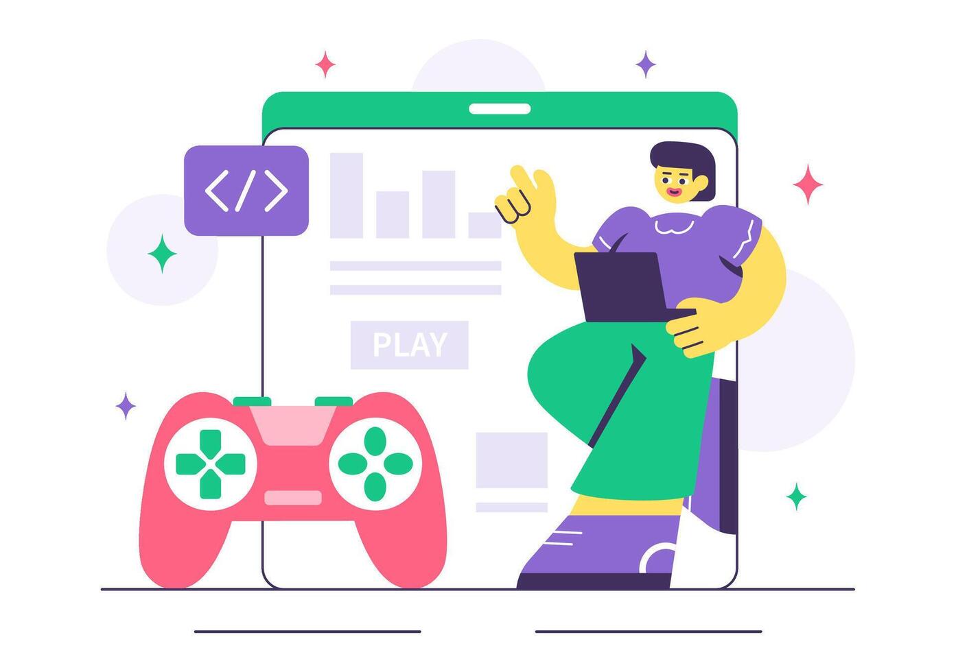 Gamer with a laptop and game controller vector