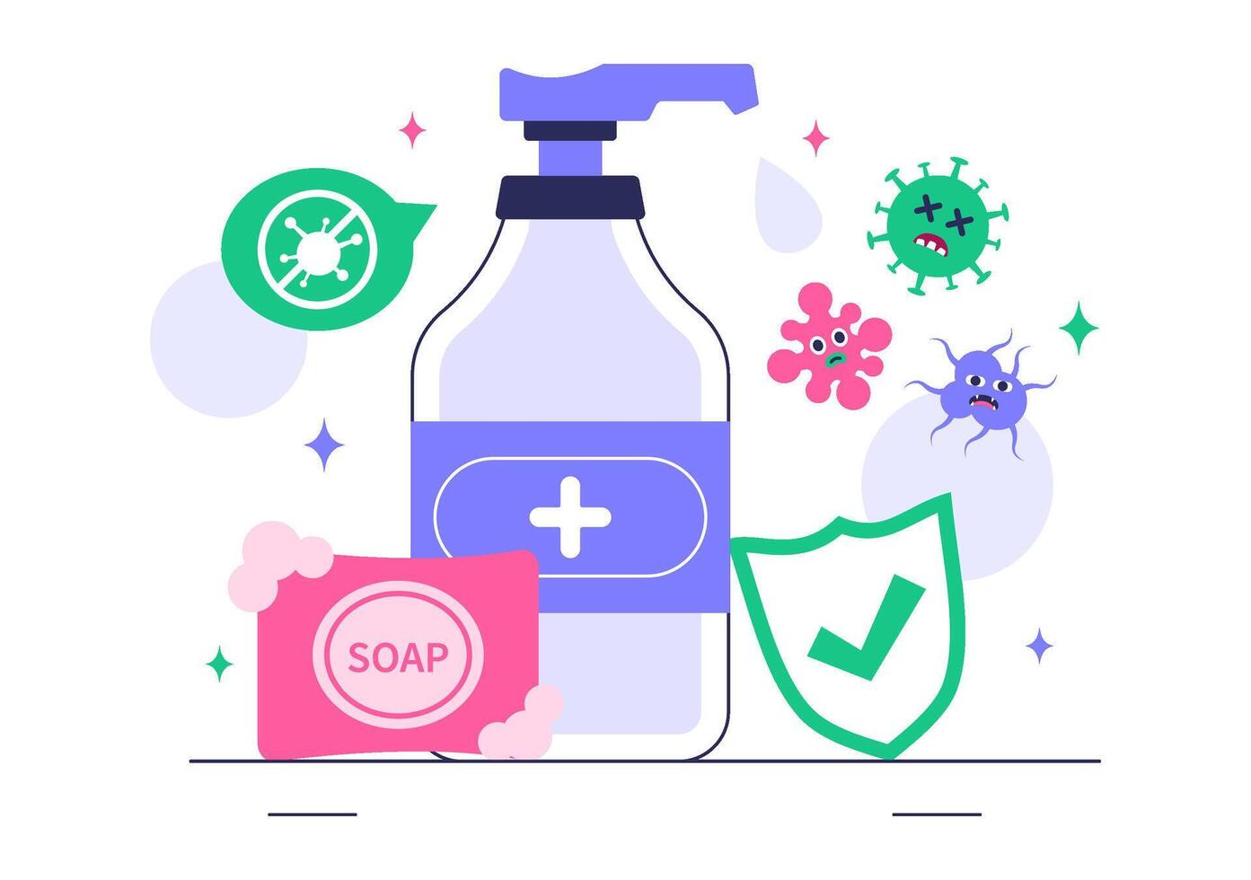 Handwashing Awareness Illustration Featuring Antibacterial Soap and Virus Defense vector