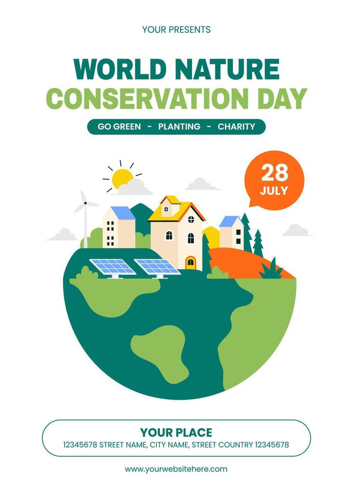 Environmental Protection Social Media Flyer for Nature Conservation Day in Flat Cartoon Style vector