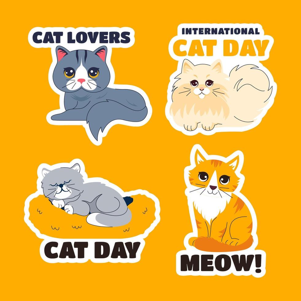 Happy Cat Day Flat Cartoon Illustration for Social Media Label Templates and Pet Awareness vector