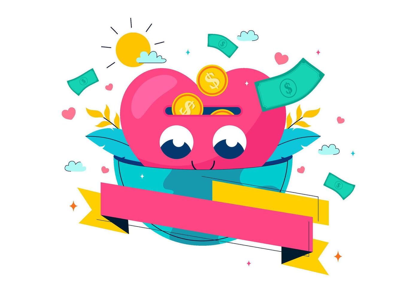 International Charity Day Concept with Box of Donations and Kindness Theme in Flat Style Art vector
