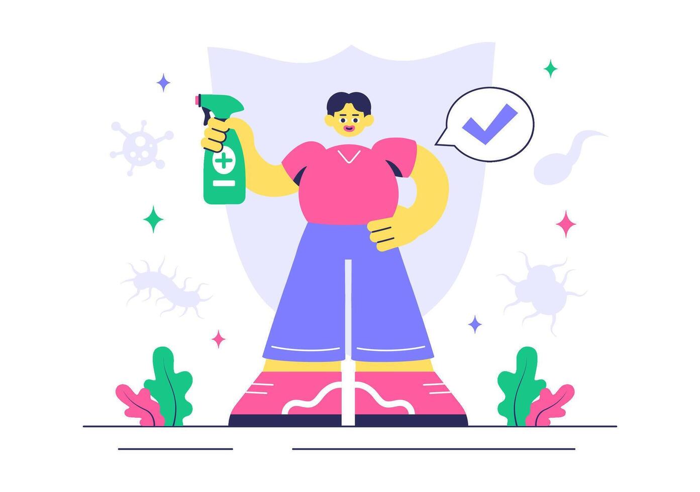 Virus Protection and Germ Control Illustration with Clean Hands and Bacteria Shield vector