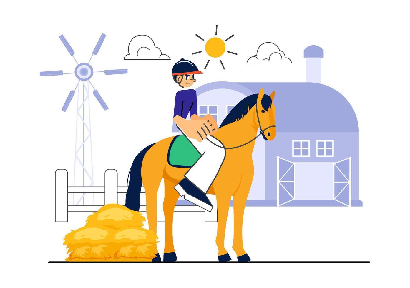 Horse and Rider Training on Green Field Illustration in a Playful Flat Style vector