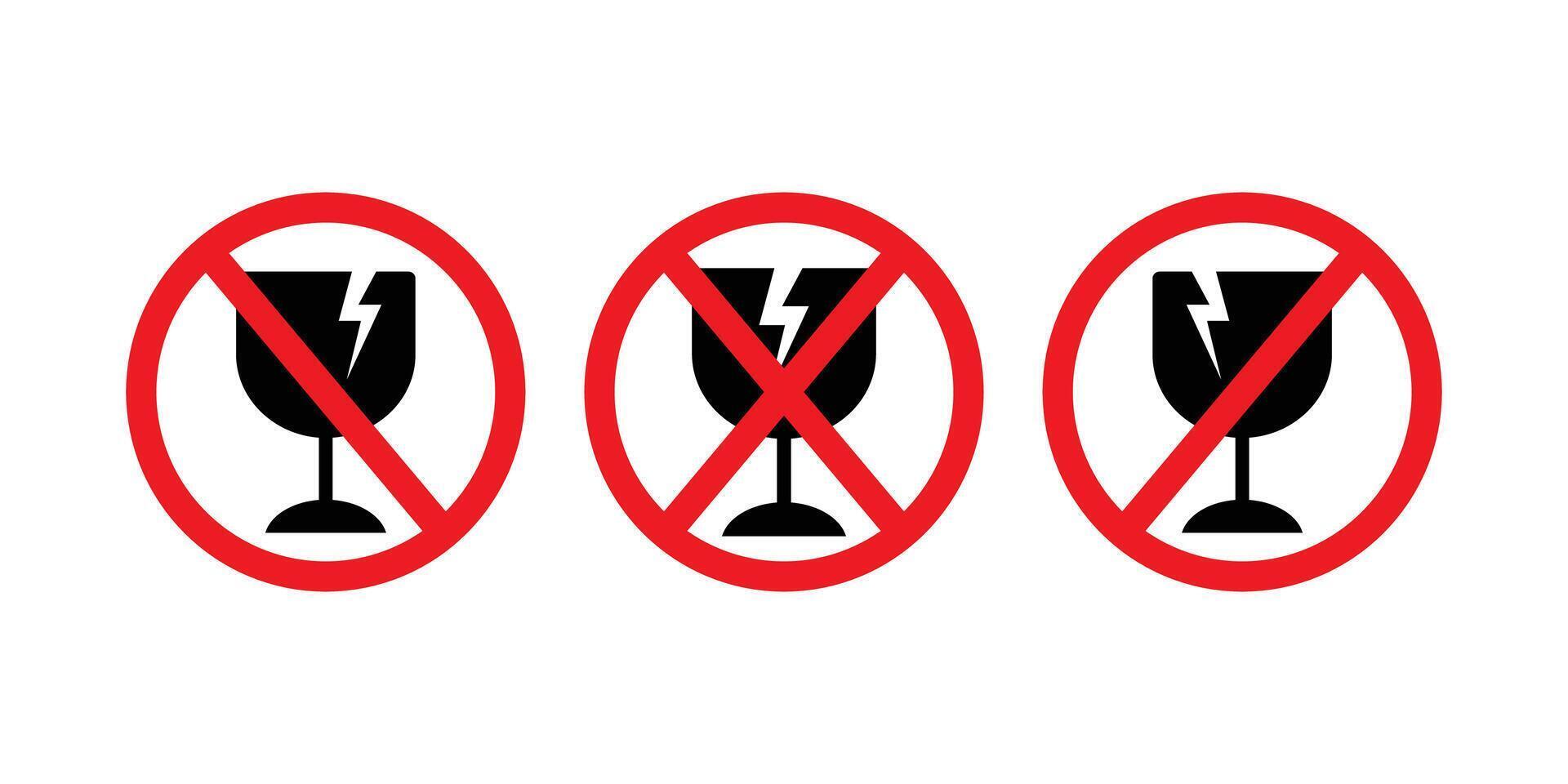 Red Circle Prohibition Signs for Fragile Items. Fragile Item Warning. vector