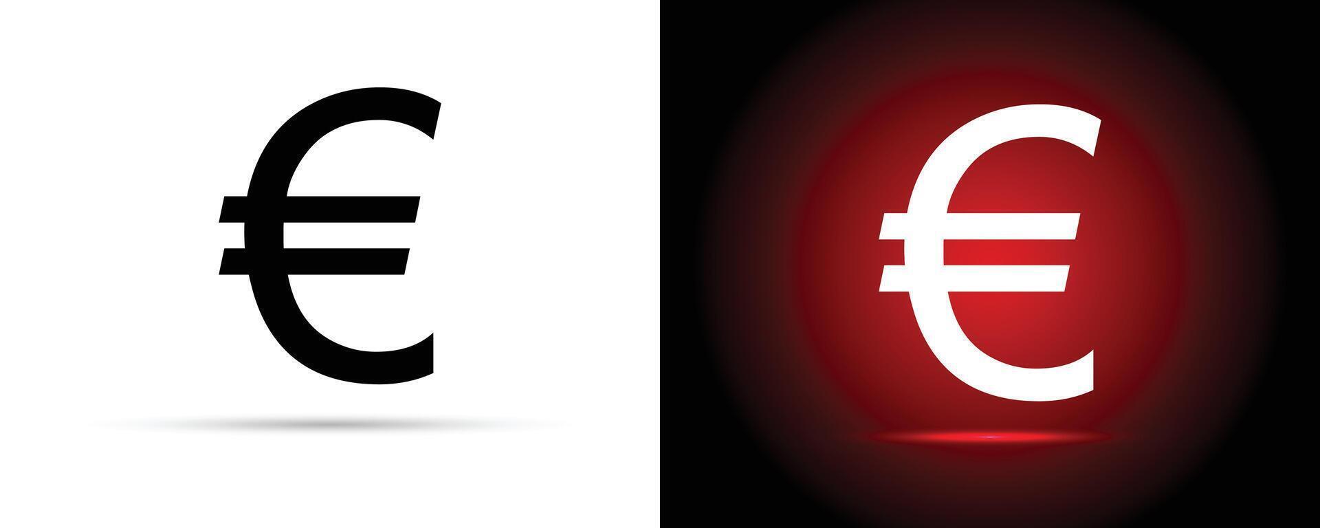 Contrasting Euro Symbol on Black and Red Backgrounds. Euro Currency Icon. vector