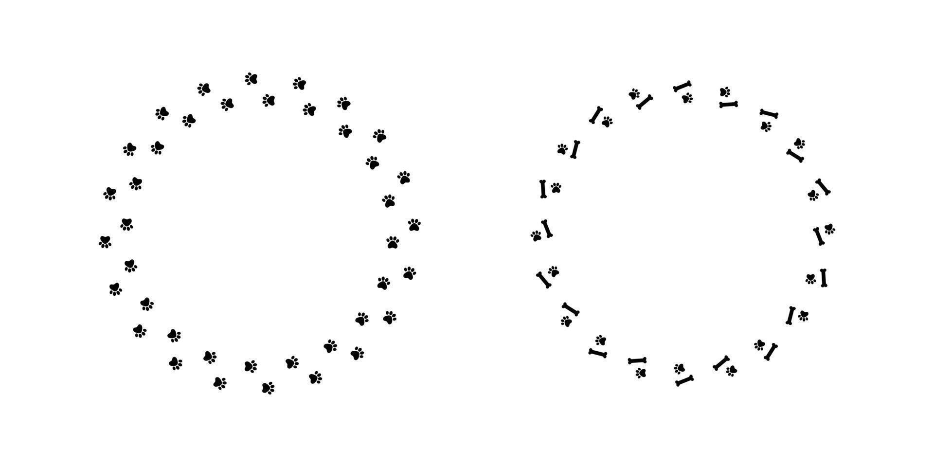 Cute Circular Pet Paw Print and Bone Design. vector