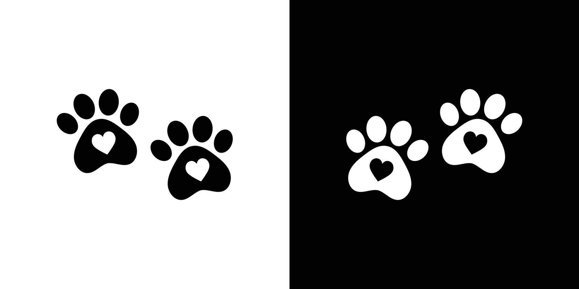 Paw Prints with Hearts, Black and White Design. vector