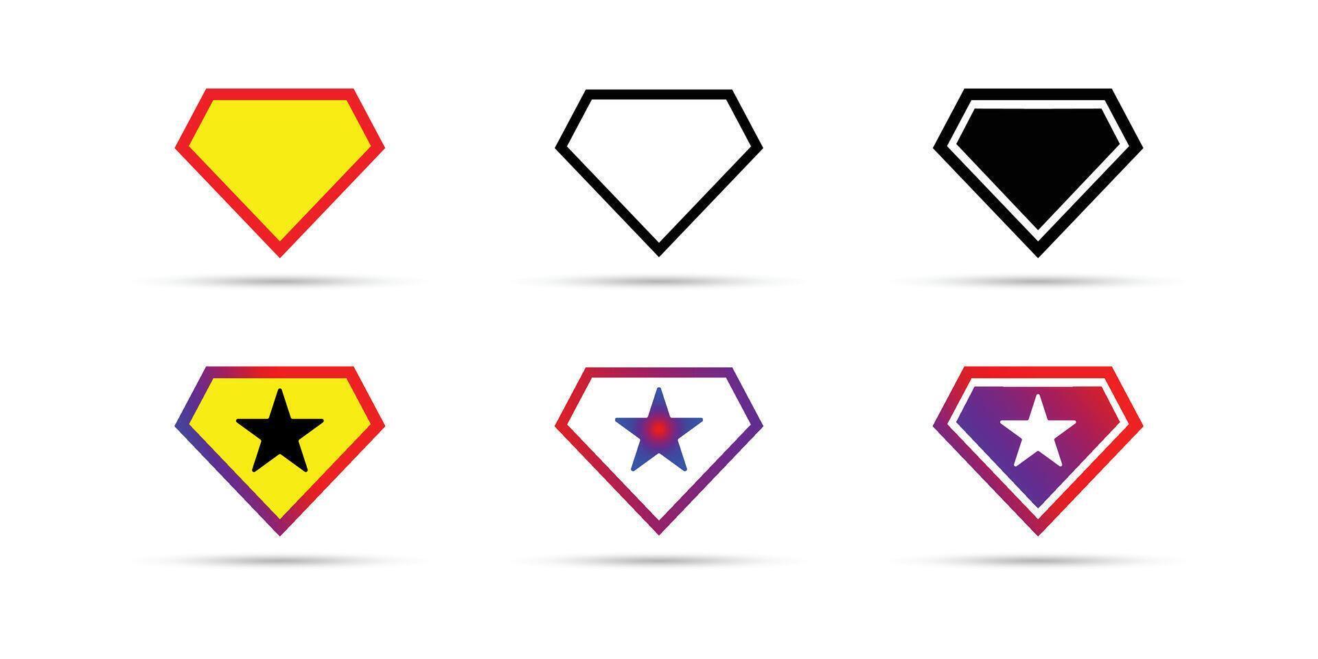 Set of Superhero Shield Icons with Stars in Different Color Variations. vector