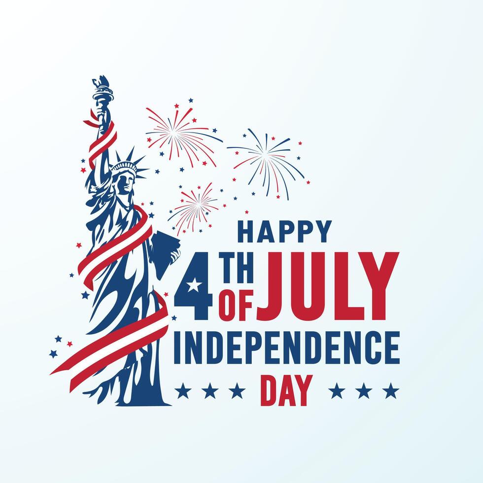 happy 4th of july independence day lettering with liberty statue and fireworks. Its great for banner, poster, greeting card, etc. vector