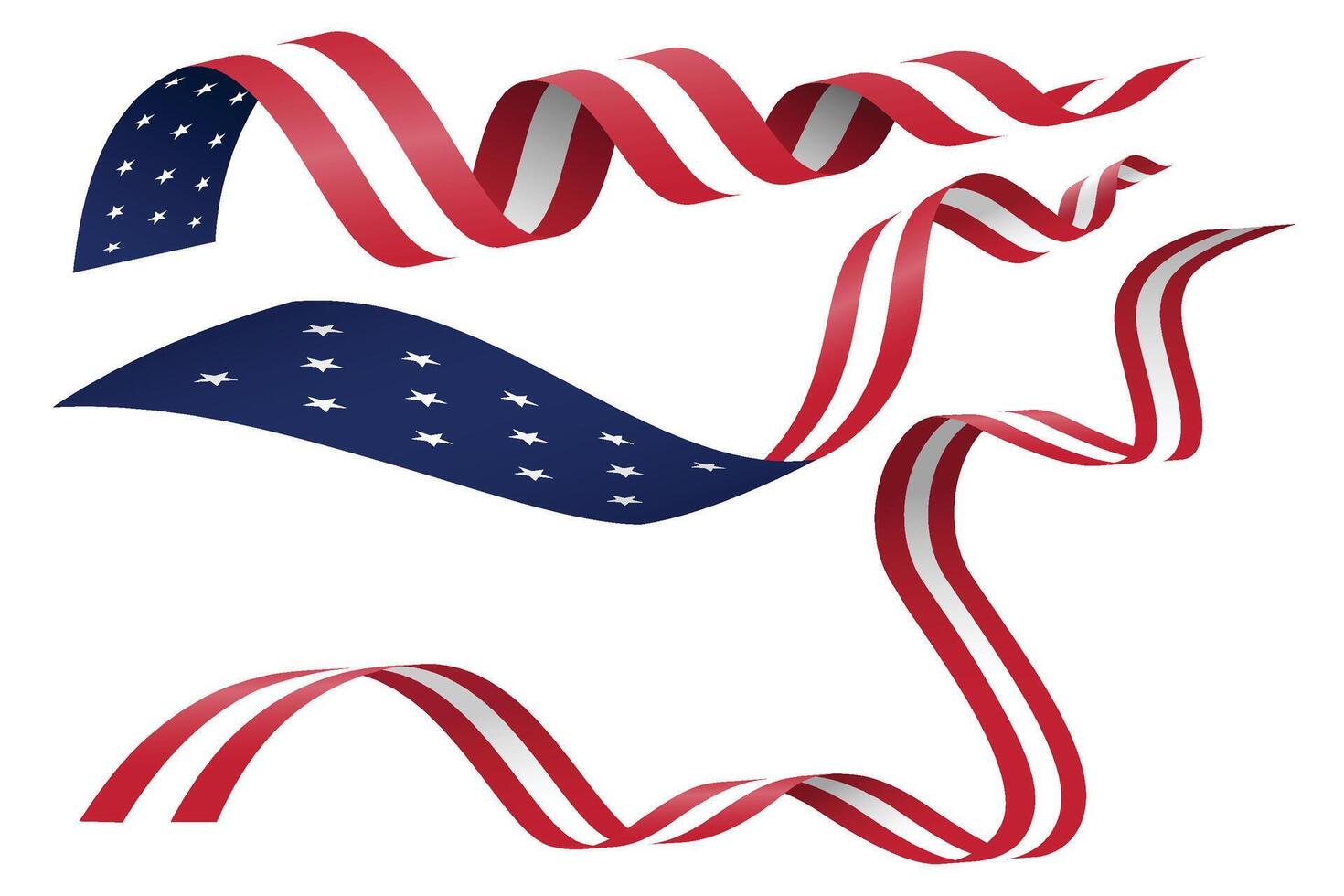 American spiral flag ribbon set for various celebrations, events, and greeting cards such as Independence Day, Veterans Day, etc. vector