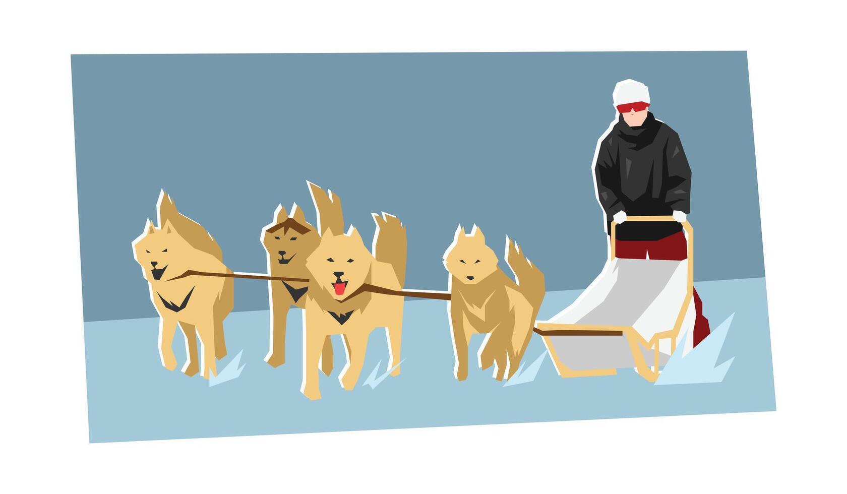 Sled dogs pulling a sled in snow vector