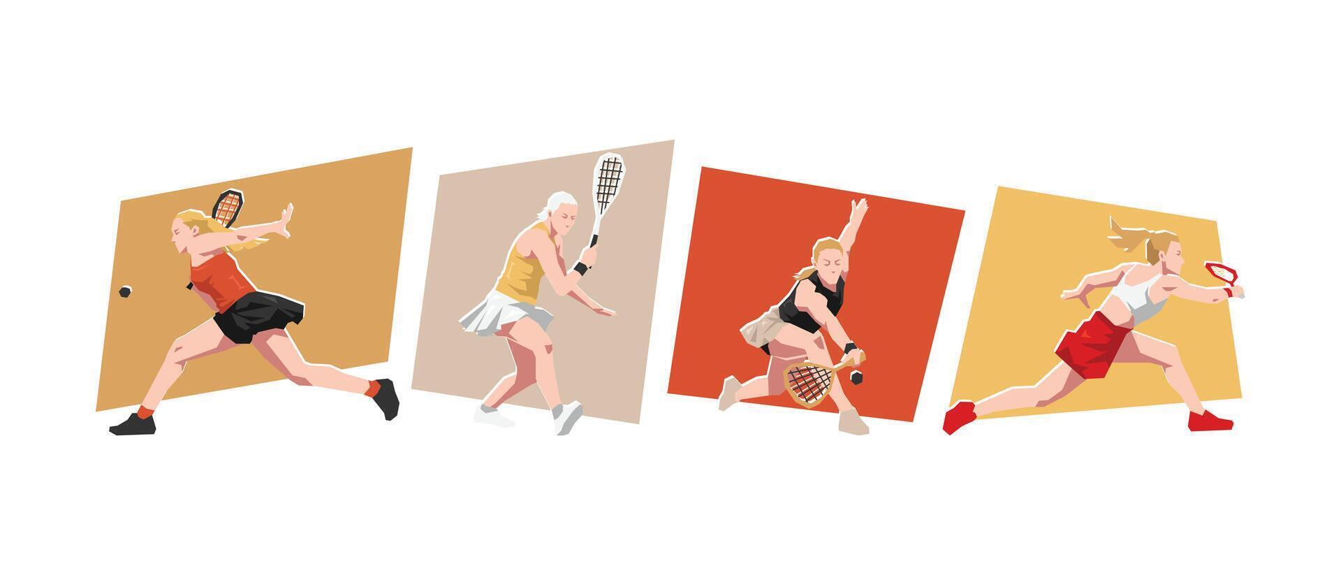 Female tennis players in action illustration vector