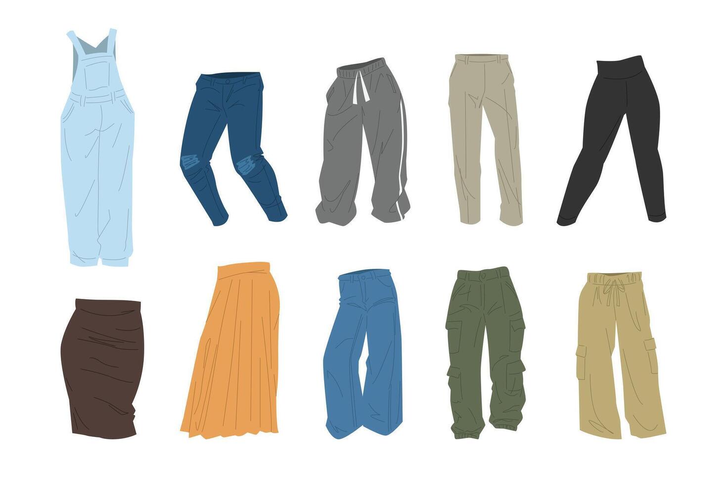 variety of stylish pants and skirts vector