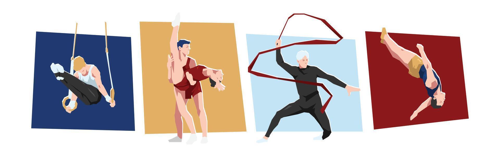 Illustration of gymnastic athletes performing vector