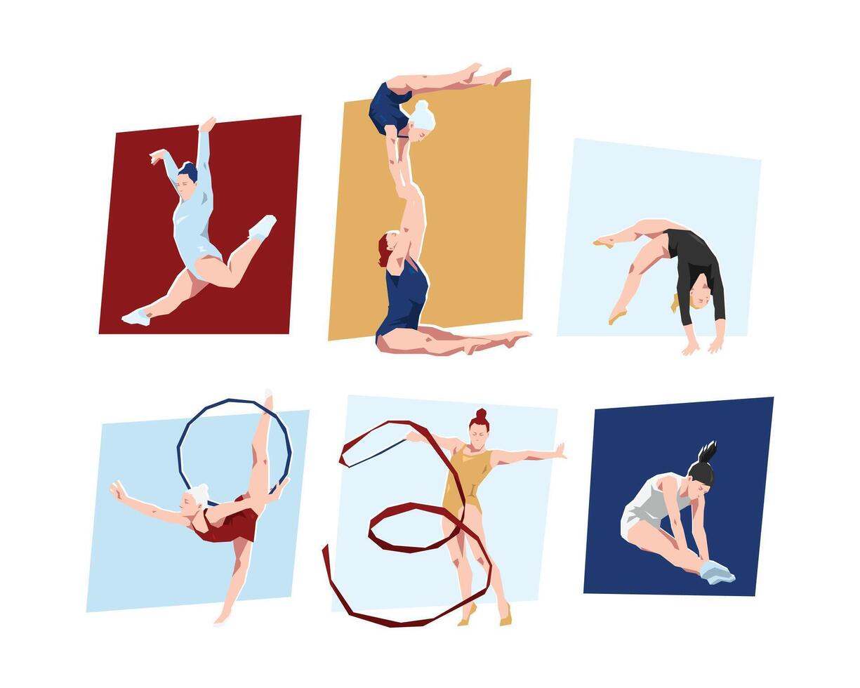 Gymnastic poses in bright colors vector