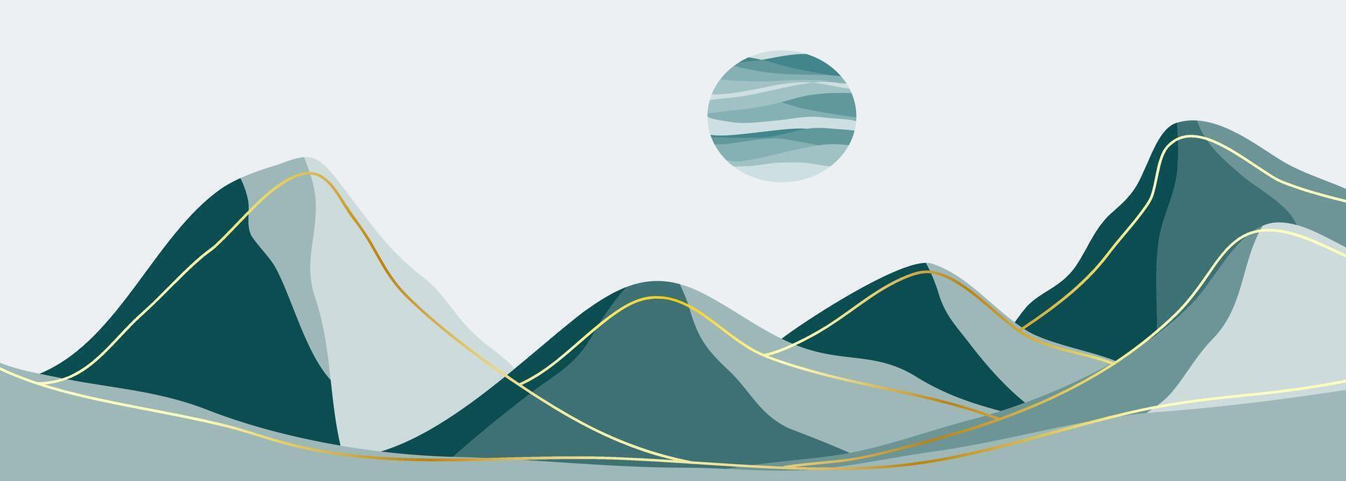 Abstract Mountain landscape background with line art, mountains, sea and ocean wave. creative minimalist modern art print. use for print art poster, cover, banner vector