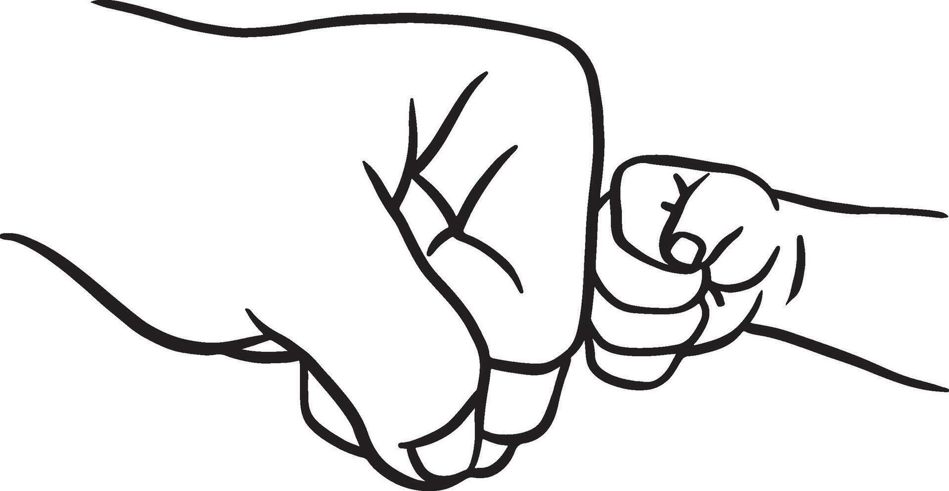 Line art illustration of a father and son fist bumping. A symbol of love, trust, and connection between father and son. Ideal for Fathers Day. vector