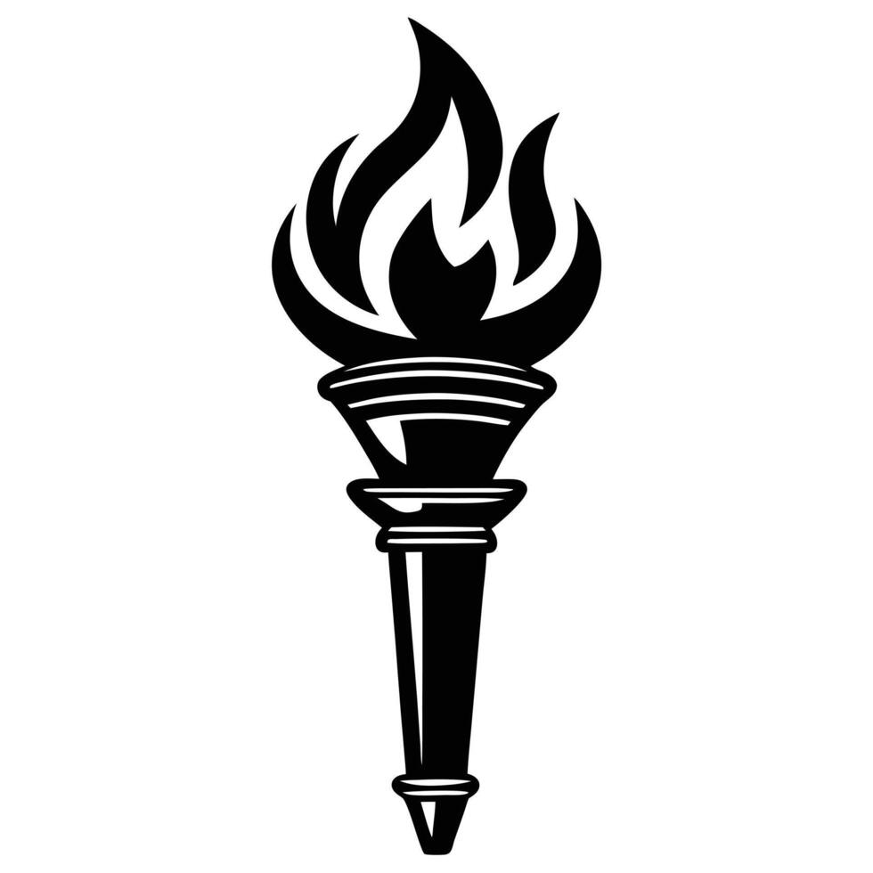 Black And White Vintage Torch Icon, Fire, Flame, Symbol, Graphic, Illustration, vector